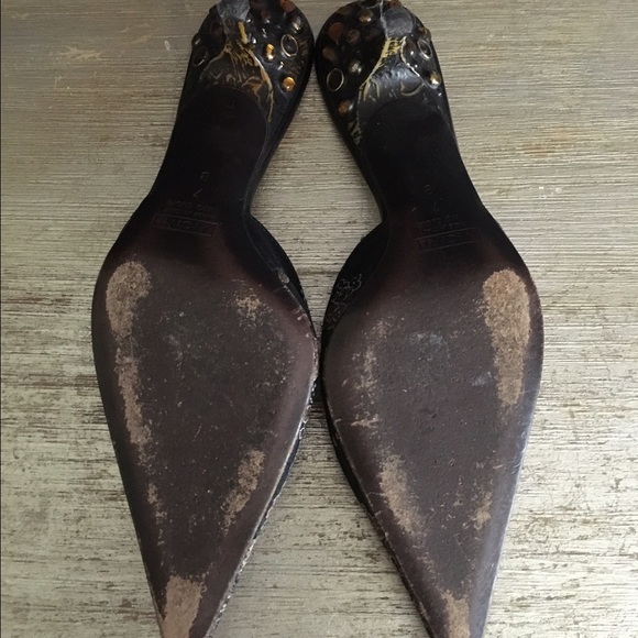 SOLD: Giuseppe Zanotti Vintage Kitten Heels Beaded Brocade Printed Mules size 7 - Picture 4 of 4